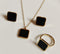 Black Aqeeq Square Earring Pendant Ring Necklace Set