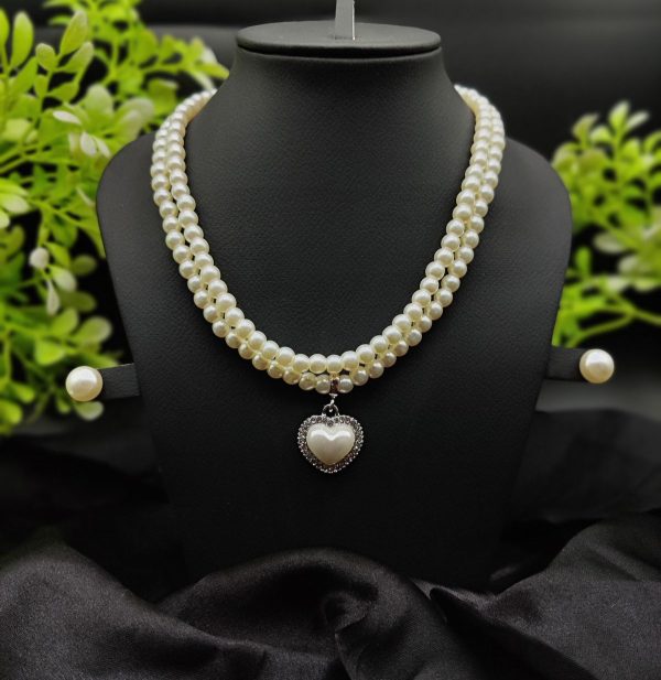 Imported Timeless Pearl Necklace Set With Radiant Pendant & Earrings