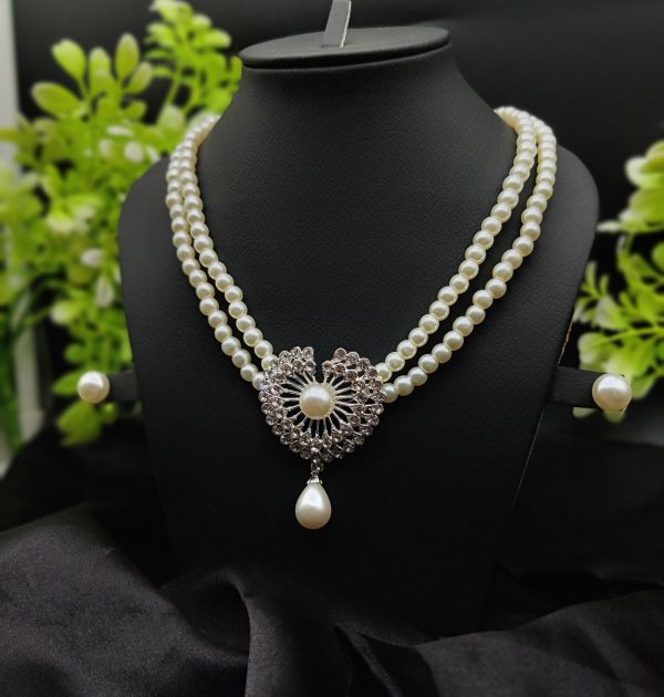 Imported Timeless Pearl Necklace Set With Radiant Pendant & Earrings