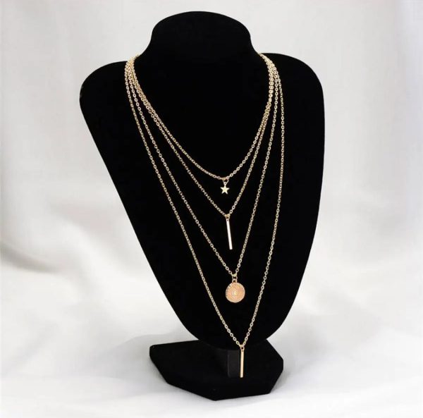 Multi Layer Chain For Women Gold Choker Necklace Bar Disc Long Choker