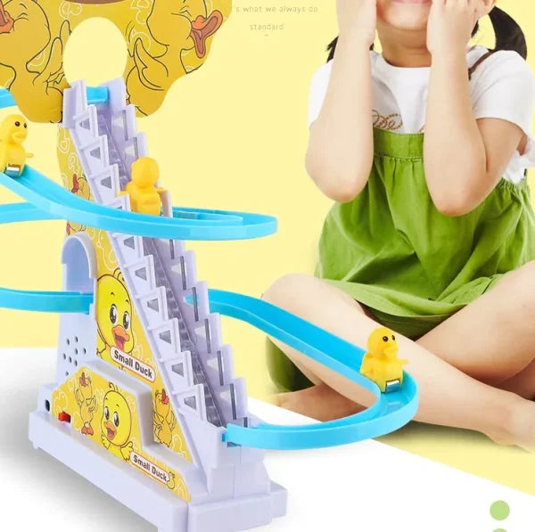 Small Duck Climbing Stairs Toy Diy Racing Track Toy Music Duck Roller Coaster