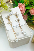 Unique Design Elegant Delicate Pearl Butterfly Tassel Earrings